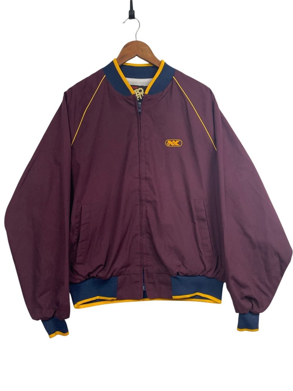 Vintage King Louie Pro Fit Maroon Blue Bomber Jacket XL Retro Full Zip